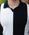 Erkek Kısa Kollu Polo Yakalı Blok Desenli Triko Bluz