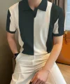 Erkek Kısa Kollu Polo Yakalı Blok Desenli Triko Bluz