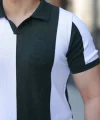 Erkek Kısa Kollu Polo Yakalı Blok Desenli Triko Bluz