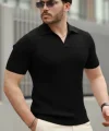 Erkek Kısa Kollu Yakalı çizgi Desenli Triko Bluz