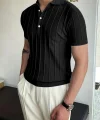 Erkek Kısa Kollu Yakalı önden Düğmeli Triko Bluz