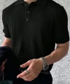 Erkek Kısa Kollu Yakalı Yakadan Düğmeli Triko Bluz