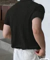 Erkek Kısa Kollu Yakalı Yakadan Düğmeli Triko Bluz