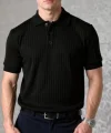 Erkek Kısa Kollu Yakalı Yakadan Düğmeli Triko Bluz