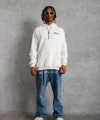 Erkek Kol ve Etek Ribana Baskılı Kapüşonlu Sweat - Beyaz