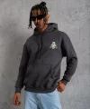 Erkek Kordonlu Maske Baskılı Kapşonlu Sweat - Gri