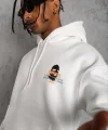 Erkek Kordonlu Maske Baskılı Kapüşonlu Sweat - Beyaz