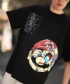 Erkek Mario Baskılı Oversize T-Shirt - Siyah
