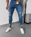 Erkek Mavi Yıkama Detaylı Skinny Jean