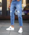 Erkek Mavi Yırtık Detaylı Boyfriend Jean