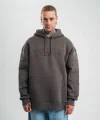 Erkek Nakış İşlemeli Kapşonlu Antrasit Sweatshirt Üç İplik Double Oversize- Füme