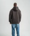Erkek Nakış İşlemeli Kapşonlu Antrasit Sweatshirt Üç İplik Double Oversize- Füme