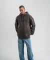 Erkek Nakış İşlemeli Kapşonlu Antrasit Sweatshirt Üç İplik Double Oversize- Füme