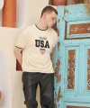Erkek Nakış İşlemeli Ribanalı Oversize T-shirt - Bej