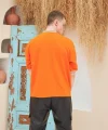 Erkek Nakış İşlemeli Ribanalı Oversize T-shirt - Turuncu