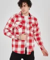 Erkek Oduncu Gömlek – Uzun Kollu, Şardonlu Kumaş, Kareli Desen, Regular Fit, Manşetli, Çift Cepli, Rahat Günlük Bahar & Kış Stil - Pembe