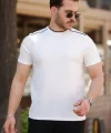 Erkek Omuzlar çizgi Detaylı Kısa Kollu T-shirt
