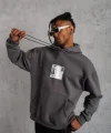 Erkek Ön Arka Baskılı Kapşonlu Sweat - Gri