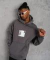Erkek Ön Arka Baskılı Kapşonlu Sweat - Gri
