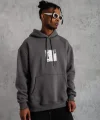 Erkek Ön Arka Baskılı Kapşonlu Sweat - Gri