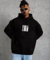 Erkek Ön Arka Baskılı Kapşonlu Sweat - Siyah