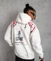 Erkek Ön ve Arka Baskılı Kapüşonlu 3 İplik Sweatshirt - Beyaz