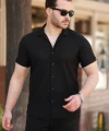 Erkek Ottoman Kumaş Apaj Yaka Kısa Kollu Gömlek