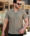 Erkek Ottoman Kumaş Apaj Yaka Kısa Kollu Gömlek