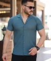 Erkek Ottoman Kumaş Apaj Yaka Kısa Kollu Gömlek