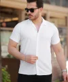 Erkek Ottoman Kumaş Apaj Yaka Kısa Kollu Gömlek