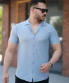Erkek Ottoman Kumaş Apaj Yaka Kısa Kollu Gömlek