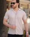 Erkek Ottoman Kumaş Apaj Yaka Kısa Kollu Gömlek