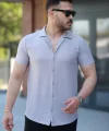 Erkek Ottoman Kumaş Apaj Yaka Kısa Kollu Gömlek