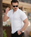 Erkek Ottoman Kumaş Apaj Yaka Kısa Kollu Gömlek