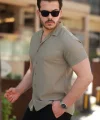 Erkek Ottoman Kumaş Apaj Yaka Kısa Kollu Gömlek