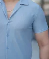 Erkek Ottoman Kumaş Apaj Yaka Kısa Kollu Gömlek