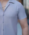 Erkek Ottoman Kumaş Apaj Yaka Kısa Kollu Gömlek
