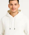 Erkek Ovarsize Kapüşonlu Swetshirt Kanguru Çepli Cıtcıtlı 3 iplik Şardonlu Hoodie - Beyaz