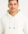 Erkek Ovarsize Kapüşonlu Swetshirt Kanguru Çepli Cıtcıtlı 3 Iplik Şardonlu Hoodie - Beyaz