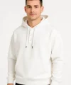 Erkek Ovarsize Kapüşonlu Swetshirt Kanguru Çepli Cıtcıtlı 3 Iplik Şardonlu Hoodie - Beyaz