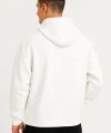 Erkek Ovarsize Kapüşonlu Swetshirt Kanguru Çepli Cıtcıtlı 3 iplik Şardonlu Hoodie - Beyaz