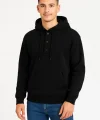 Erkek Ovarsize Kapüşonlu Swetshirt Kanguru Çepli Cıtcıtlı 3 iplik Şardonlu Hoodie - Siyah
