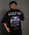 Erkek Oversize Baskılı Tişört – Golf GTI Retro Araba Desenli, Ön - Arka Dijital Baskı, Sokak Modası Stil - Siyah