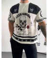 Erkek Oversize Dijital Baskılı Kuru Kafa T-shirt - Beyaz
