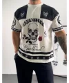 Erkek Oversize Dijital Baskılı Kuru Kafa T-shirt - Beyaz