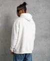 Erkek Oversize Kapüşonlu Sweatshirt – Beyaz Renk Üç İplik İçi Pamuklu Kanguru Cepli Baskılı Hoodie Rahat Kalıp Kışlık Günlük Kombinlere Uygun - Beyaz