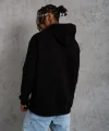 Erkek Oversize Kapüşonlu Sweatshirt – Siyah Renk Üç İplik İçi Pamuklu Kanguru Cepli Baskılı Hoodie Rahat Kalıp Kışlık Günlük Kombinlere Uygun - Siyah