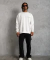 Erkek Oversize Sweatshirt – Beyaz Renk  Ön Ve Sırt Baskılı, Üç İplik İçi Pamuklu Kumaş, Rahat Kalıp, Ribanalı Kışlık Sweat  Winagain Polizei Serisi - Beyaz