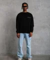 Erkek Oversize Sweatshirt – Siyah Renk | Ön ve Sırt Baskılı, Üç İplik İçi Pamuklu Kumaş, Rahat Kalıp, Ribanalı Kışlık Sweat | Winagain Polizei Serisi - Siyah