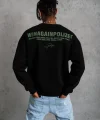 Erkek Oversize Sweatshirt – Siyah Renk | Ön ve Sırt Baskılı, Üç İplik İçi Pamuklu Kumaş, Rahat Kalıp, Ribanalı Kışlık Sweat | Winagain Polizei Serisi - Siyah